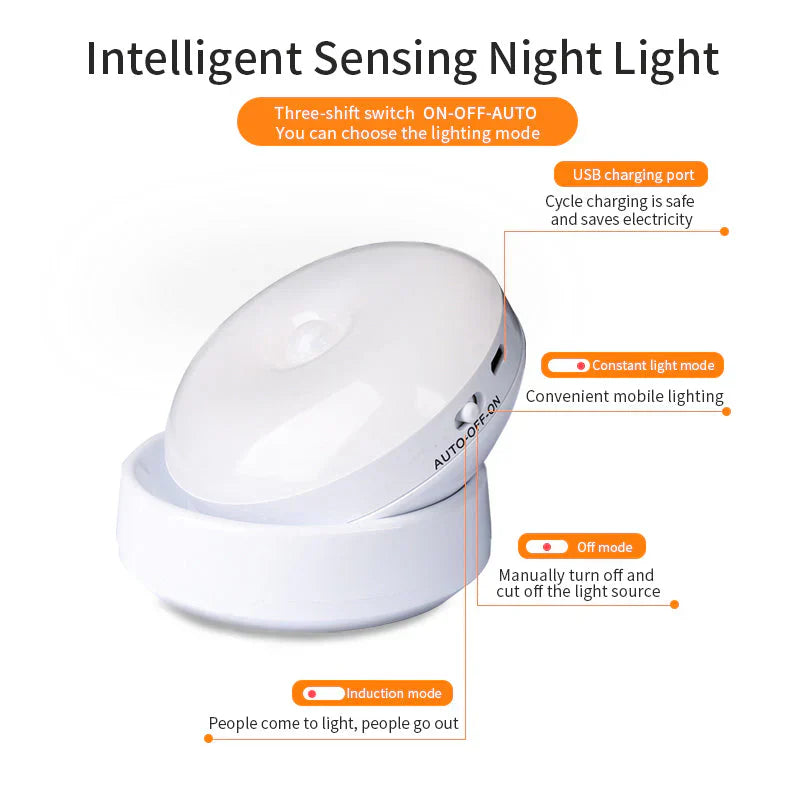 Motion Sensor Night Light Wireless LED Auto On Off Night Lamp USB Rechargeable