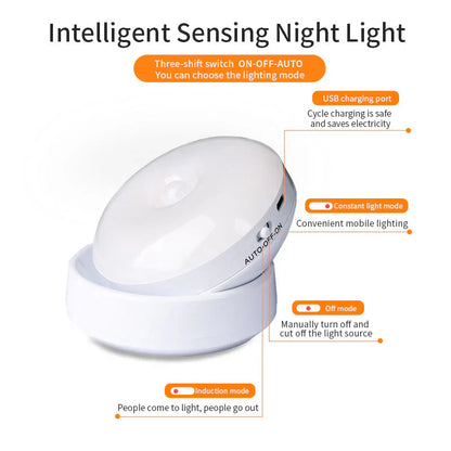 Motion Sensor Night Light Wireless LED Auto On Off Night Lamp USB Rechargeable
