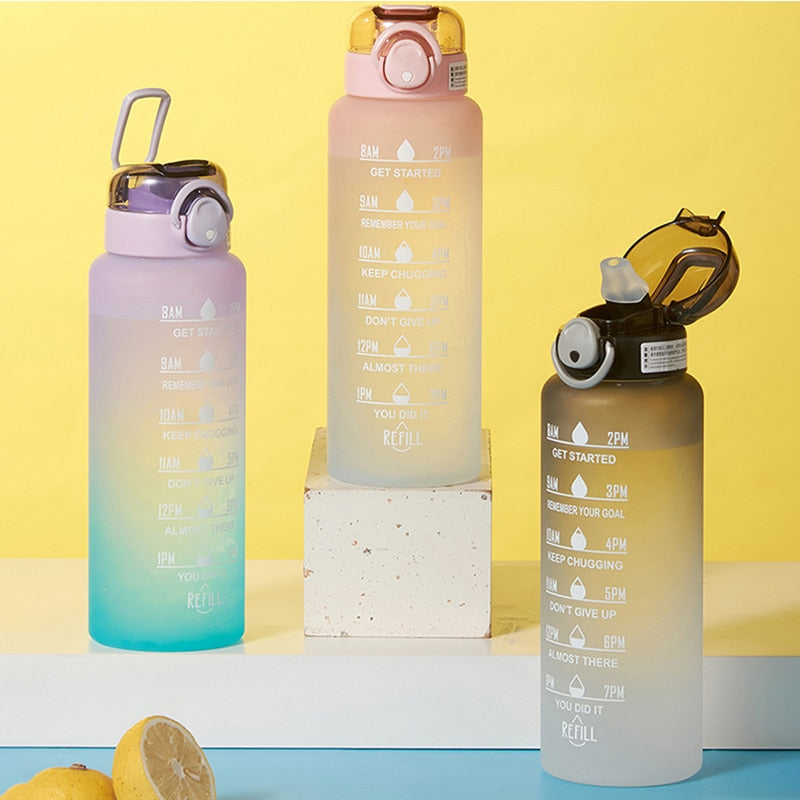 Motivational Water Bottle with Straw and Time Marker
