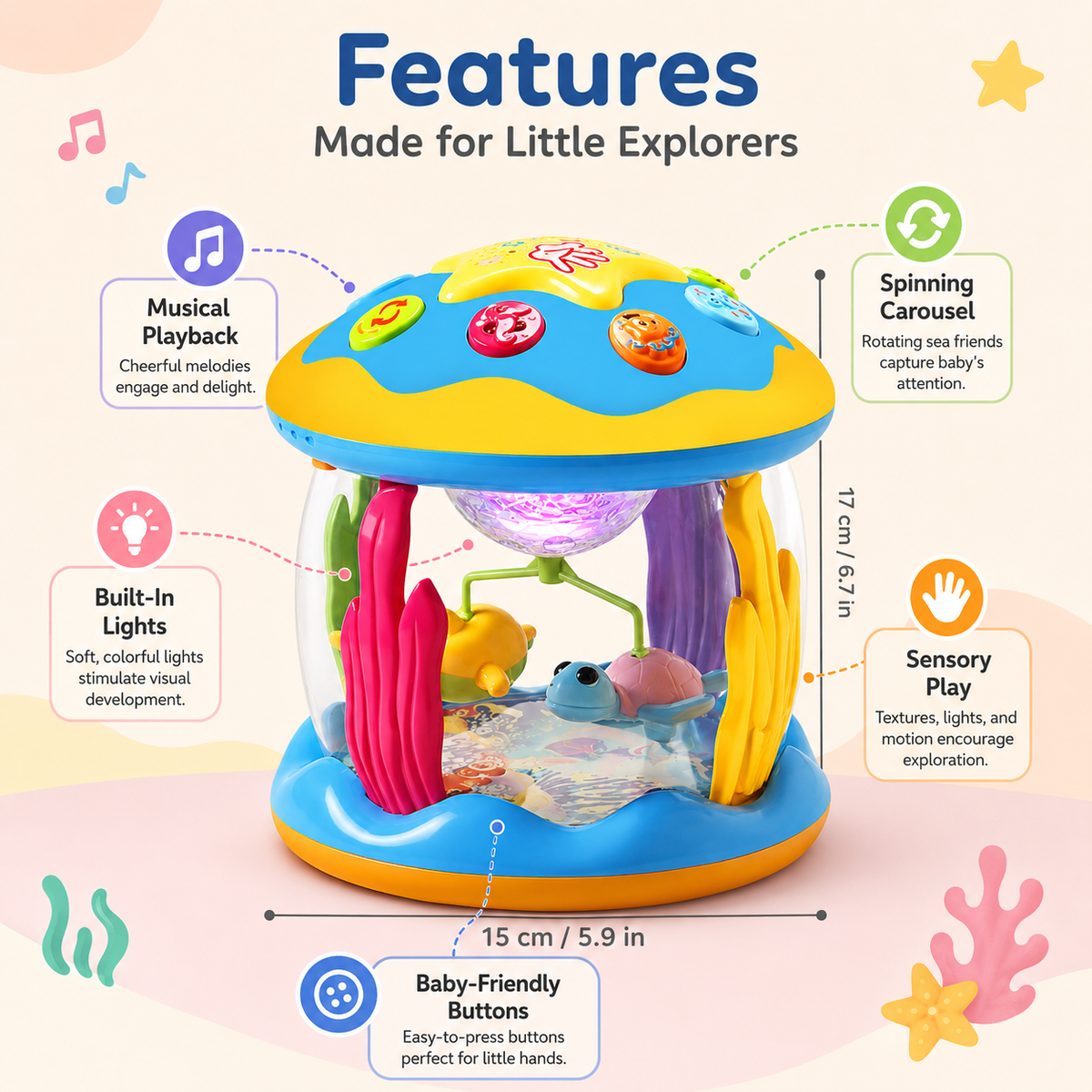 Musical Carousel Infant Toy with Spinning Lights and Interactive Play