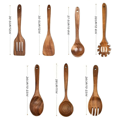 Natural Wooden Cooking Utensil Set 7 Piece Kitchen Tools