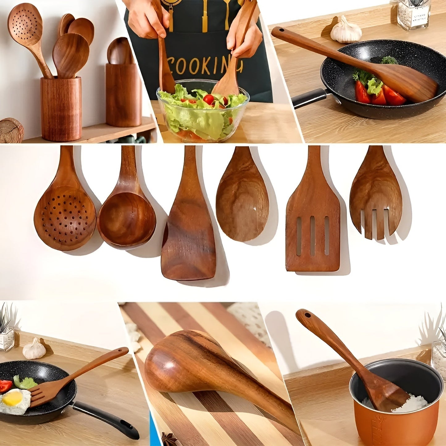 Natural Wooden Cooking Utensil Set 7 Piece Kitchen Tools