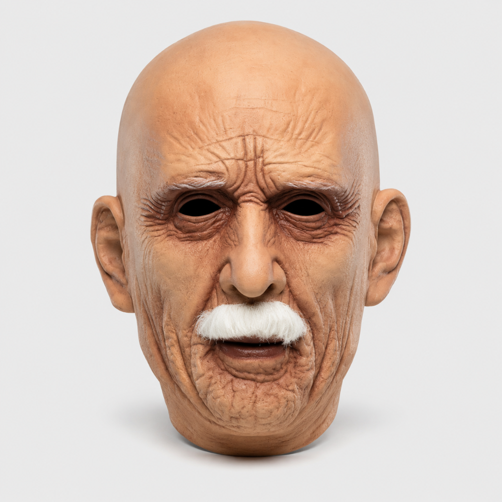 Old Man Halloween Mask with White Beard Full Head Costume Design