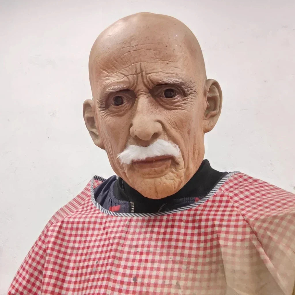 Old Man Halloween Mask with White Beard Full Head Costume Design