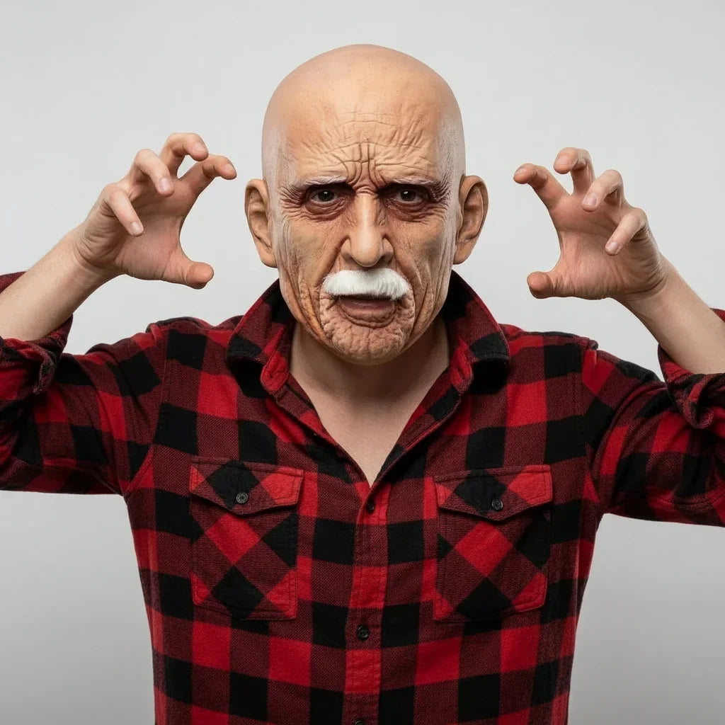 Old Man Halloween Mask with White Beard Full Head Costume Design