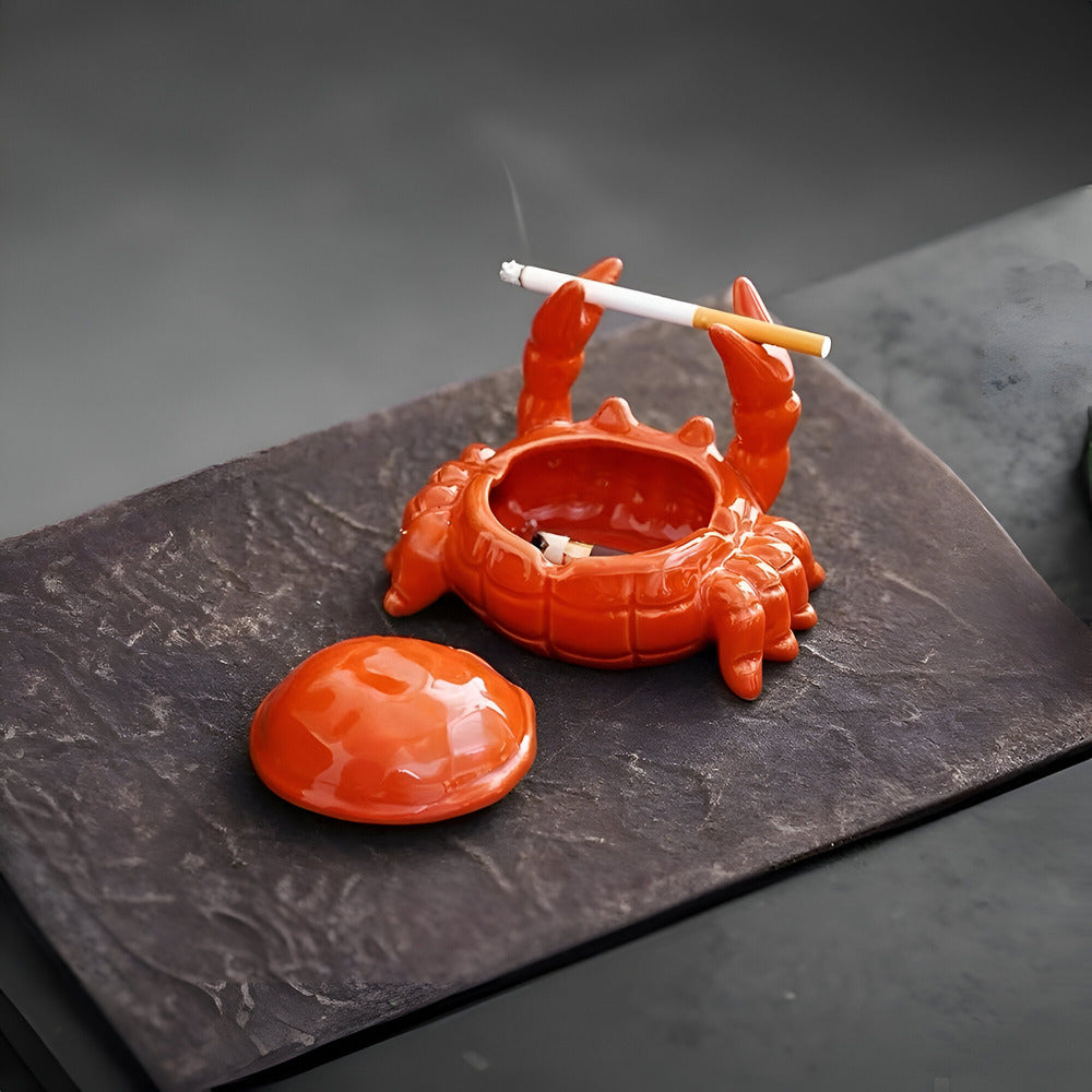 Orange Crab Ceramic Ashtray Decorative Smoking Accessory Artistic Tabletop Ash Holder