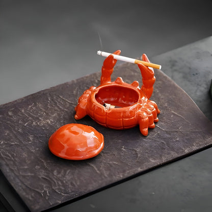 Orange Crab Ceramic Ashtray Decorative Smoking Accessory Artistic Tabletop Ash Holder