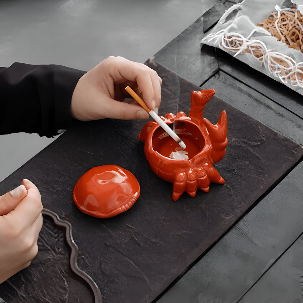Orange Crab Ceramic Ashtray Decorative Smoking Accessory Artistic Tabletop Ash Holder