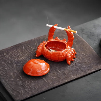 Orange Crab Ceramic Ashtray Decorative Smoking Accessory Artistic Tabletop Ash Holder