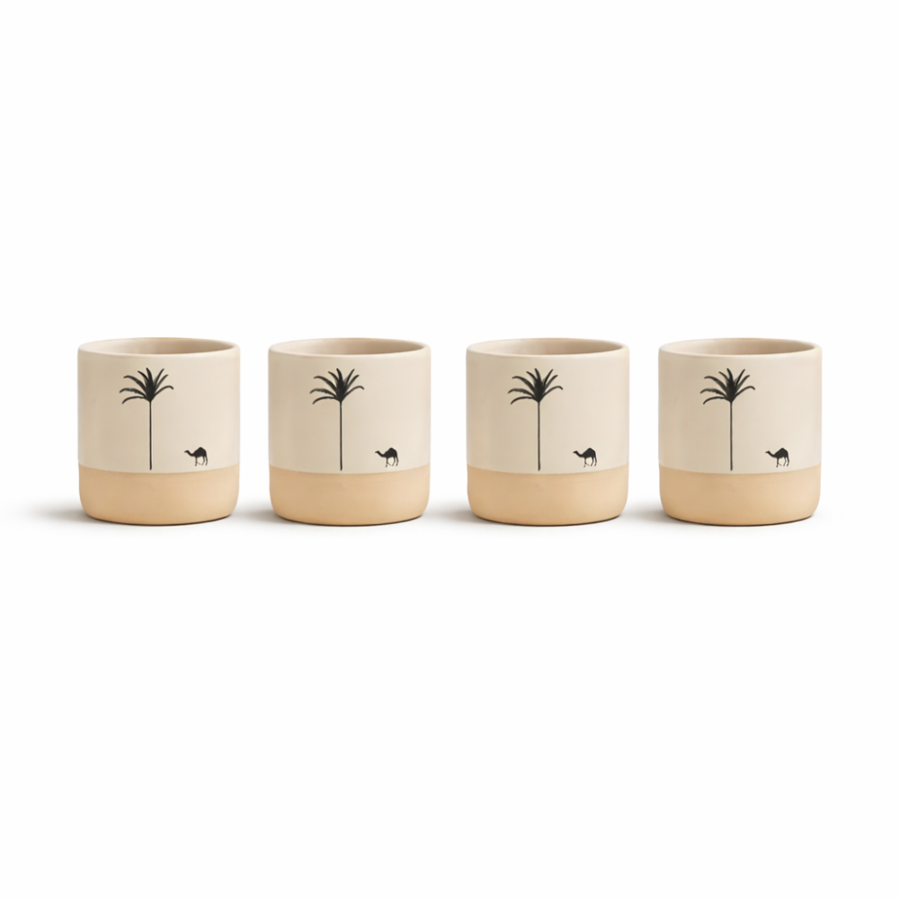 Palm Pattern Ceramic Coffee Cup Set Espresso Tea Mugs