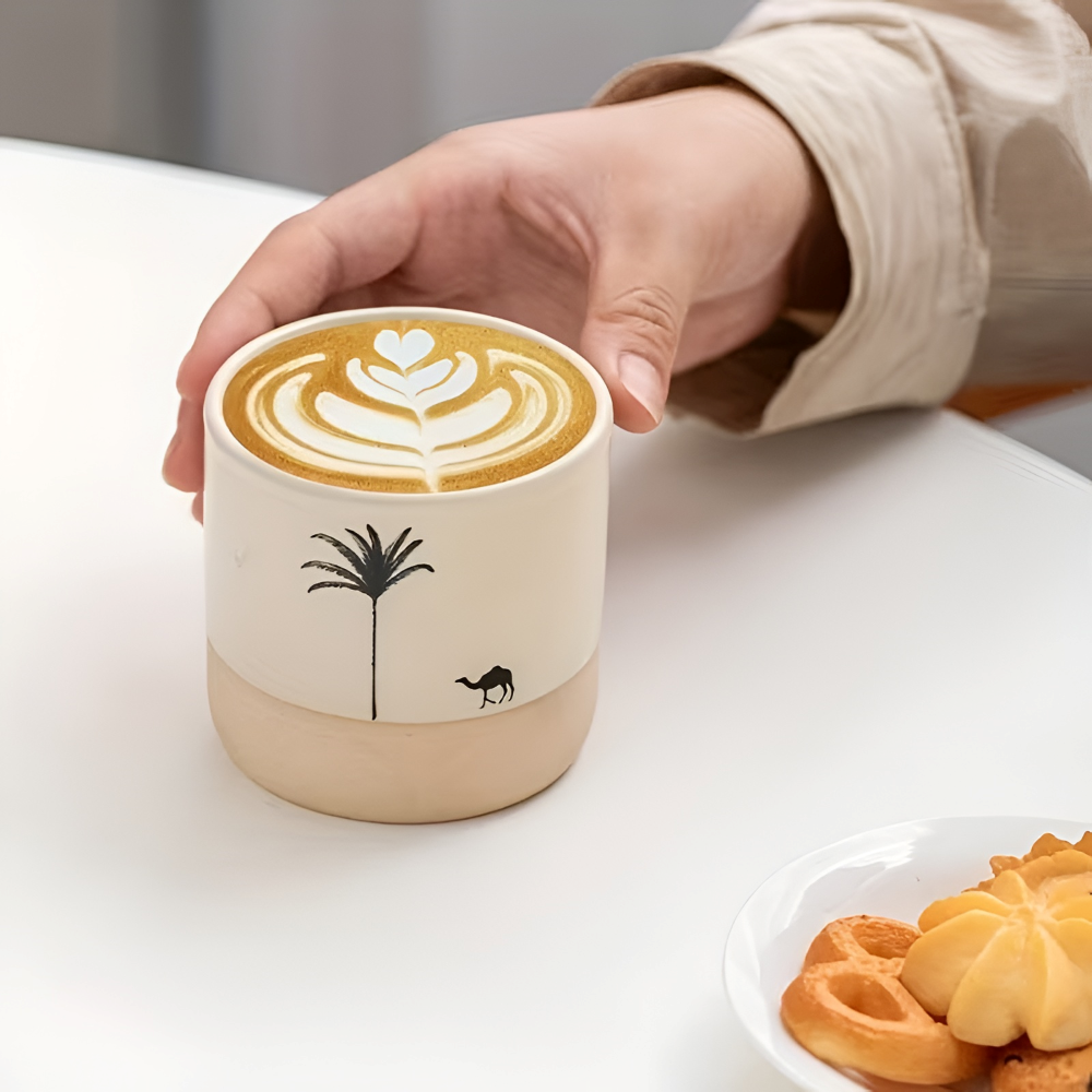 Palm Pattern Ceramic Coffee Cup Set Espresso Tea Mugs