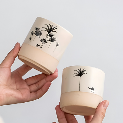 Palm Pattern Ceramic Coffee Cup Set Espresso Tea Mugs