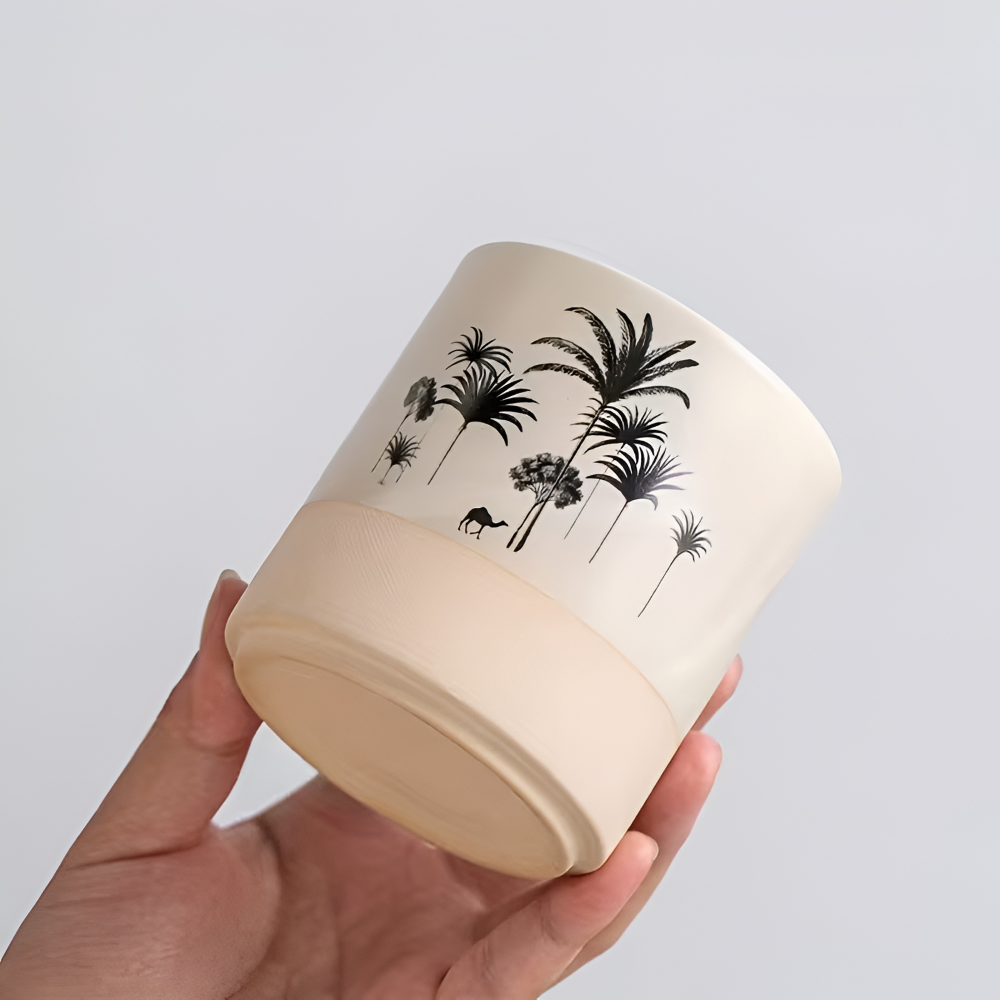 Palm Pattern Ceramic Coffee Cup Set Espresso Tea Mugs