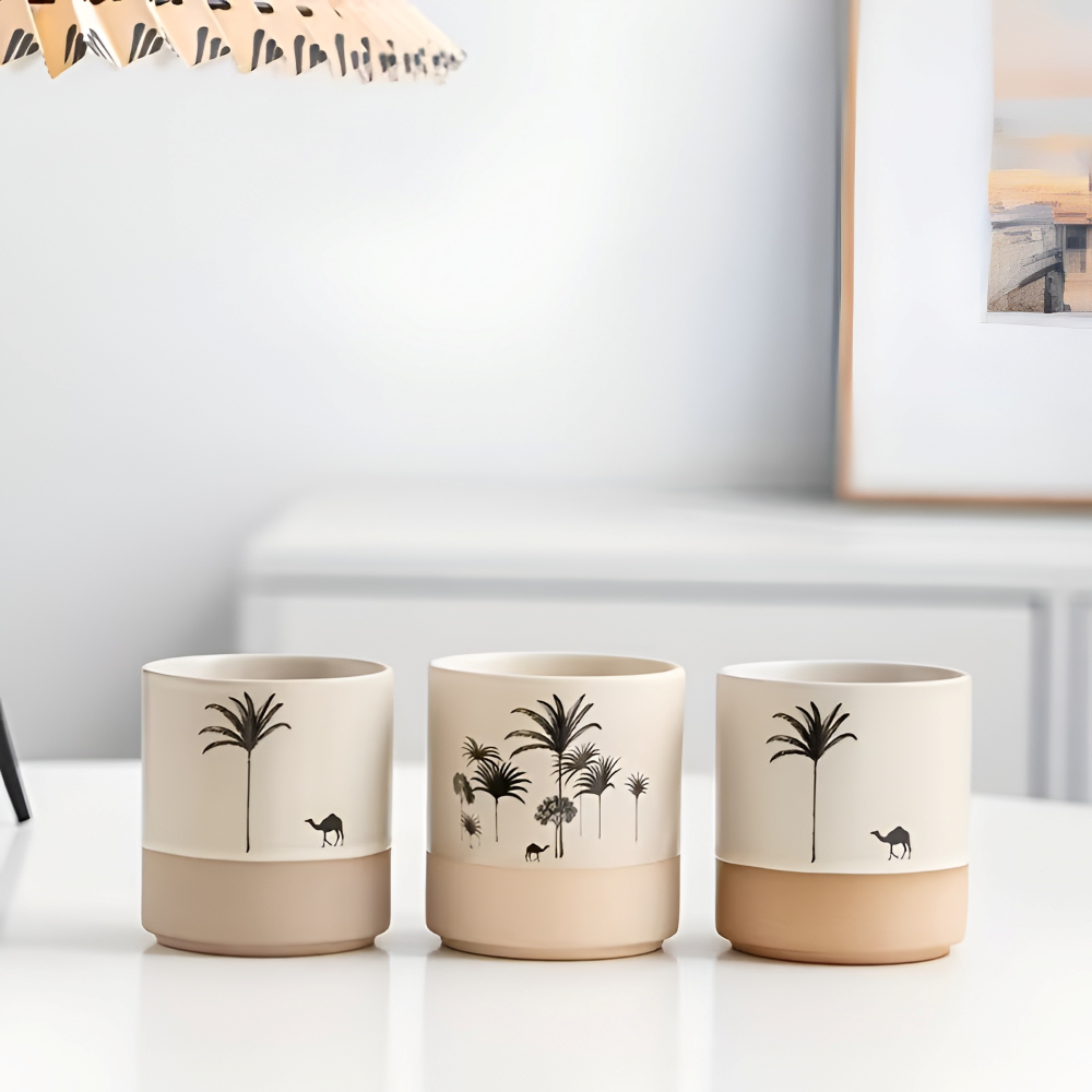 Palm Pattern Ceramic Coffee Cup Set Espresso Tea Mugs