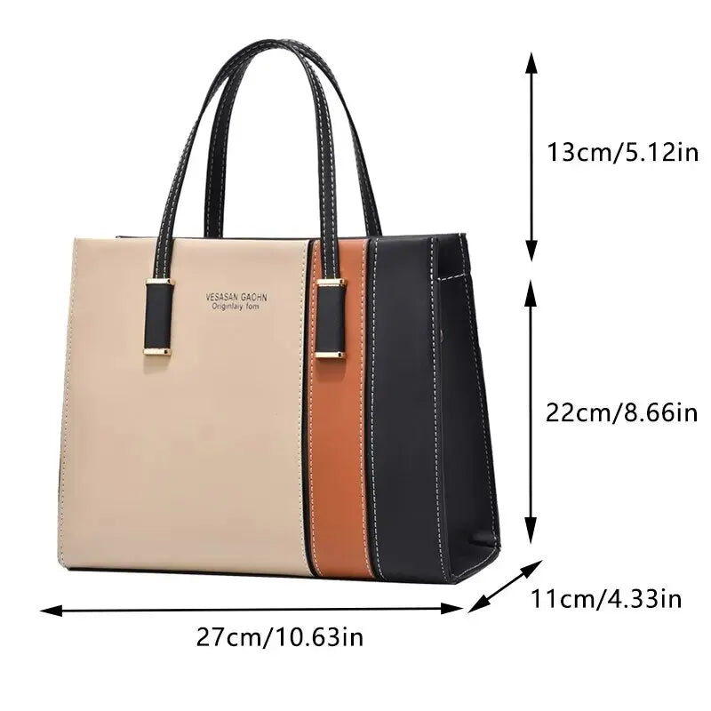 Patchwork Leather Handbag Adjustable Strap Shoulder Bag