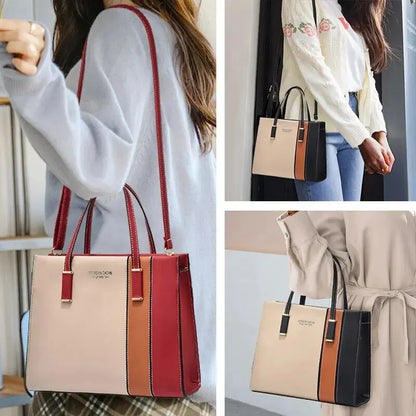 Patchwork Leather Handbag Adjustable Strap Shoulder Bag