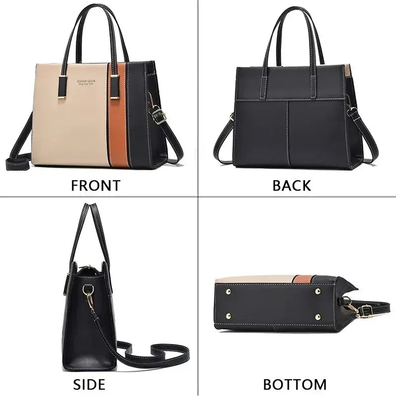 Patchwork Leather Handbag Adjustable Strap Shoulder Bag