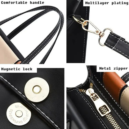 Patchwork Leather Handbag Adjustable Strap Shoulder Bag