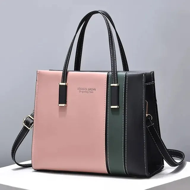 Patchwork Leather Handbag Adjustable Strap Shoulder Bag