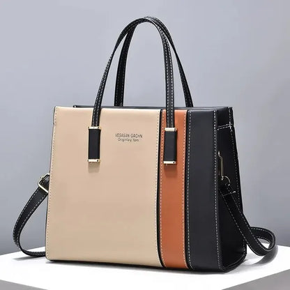 Patchwork Leather Handbag Adjustable Strap Shoulder Bag