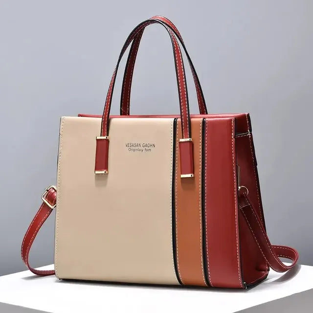 Patchwork Leather Handbag Adjustable Strap Shoulder Bag