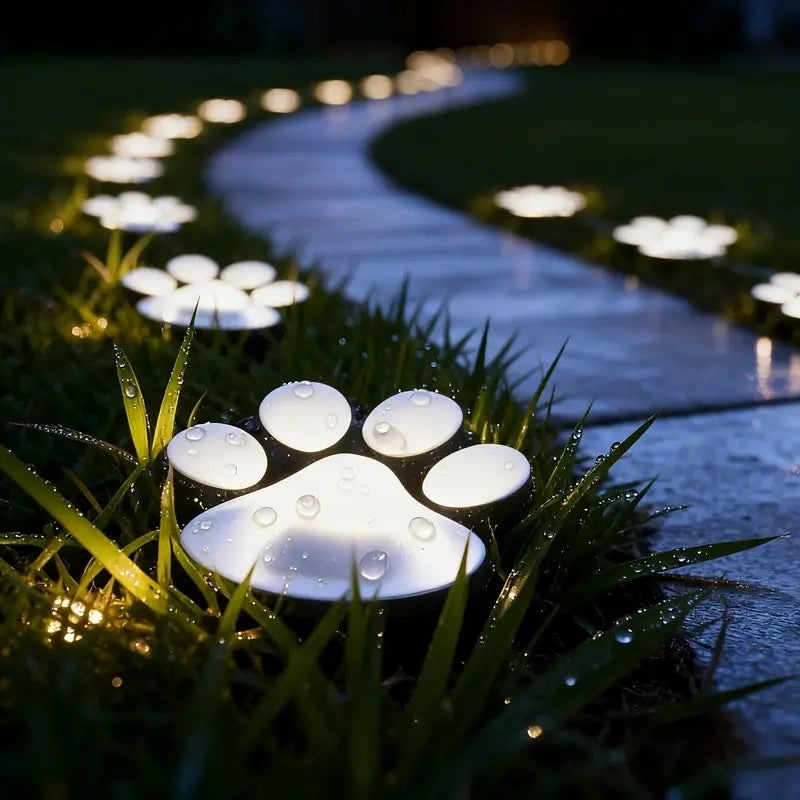 Zonnelampen voor de tuin in de vorm van pootafdrukken, warmwit, waterdicht en geschikt voor paden en buitendecoratie