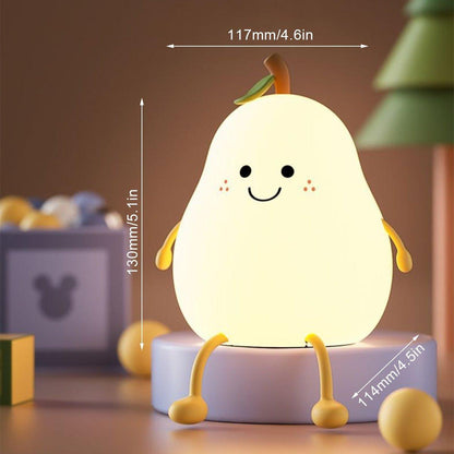 Pear Night Light Kids Bedroom Lamp USB Rechargeable Soft Silicone Light