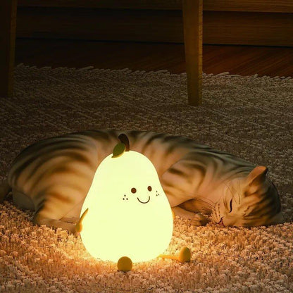 Pear Night Light Kids Bedroom Lamp USB Rechargeable Soft Silicone Light