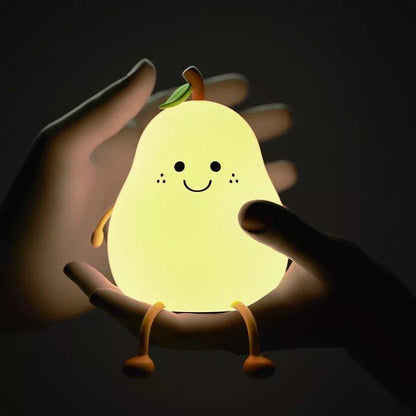 Pear Night Light Kids Bedroom Lamp USB Rechargeable Soft Silicone Light