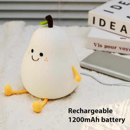 Pear Night Light Kids Bedroom Lamp USB Rechargeable Soft Silicone Light