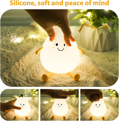 Pear Night Light Kids Bedroom Lamp USB Rechargeable Soft Silicone Light