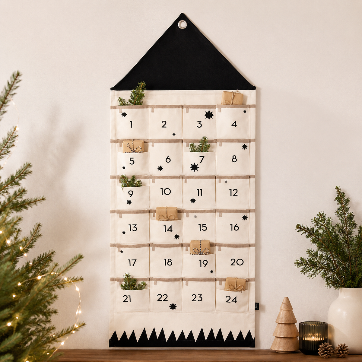 Personalized Fabric Christmas Advent Calendar with 24 Pockets for Kids