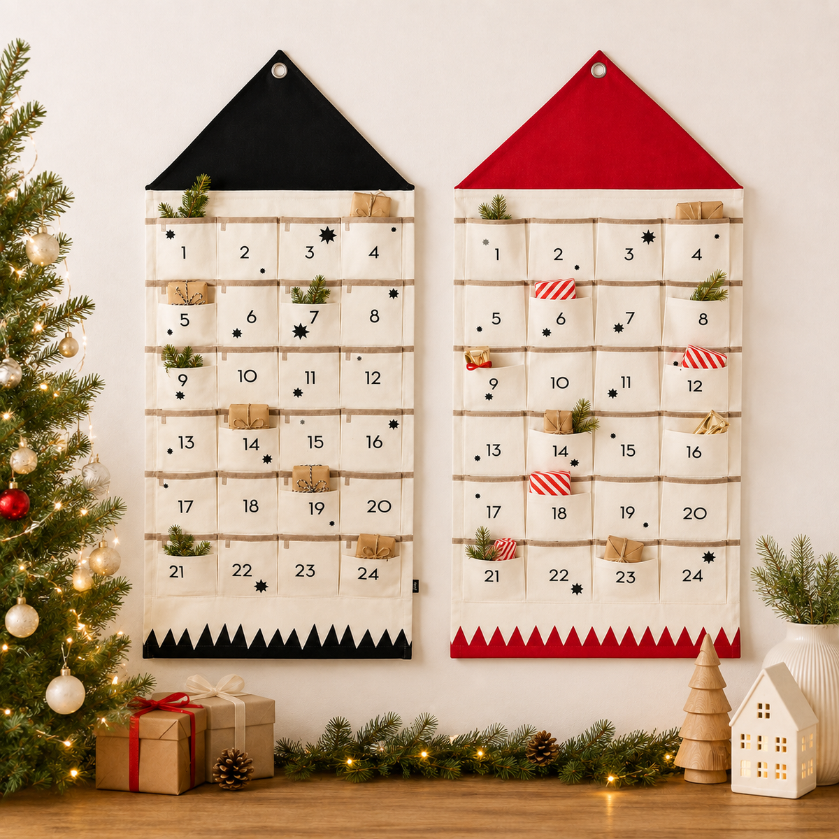 Personalized Fabric Christmas Advent Calendar with 24 Pockets for Kids