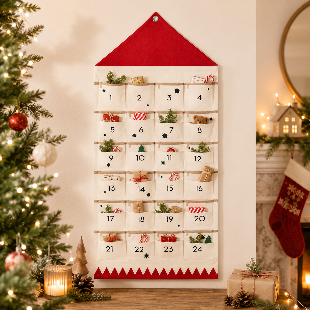 Personalized Fabric Christmas Advent Calendar with 24 Pockets for Kids