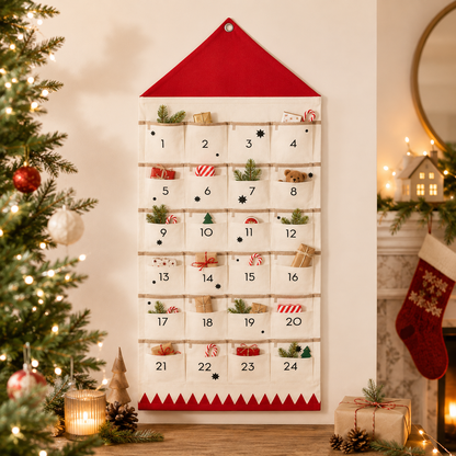 Personalized Fabric Christmas Advent Calendar with 24 Pockets for Kids