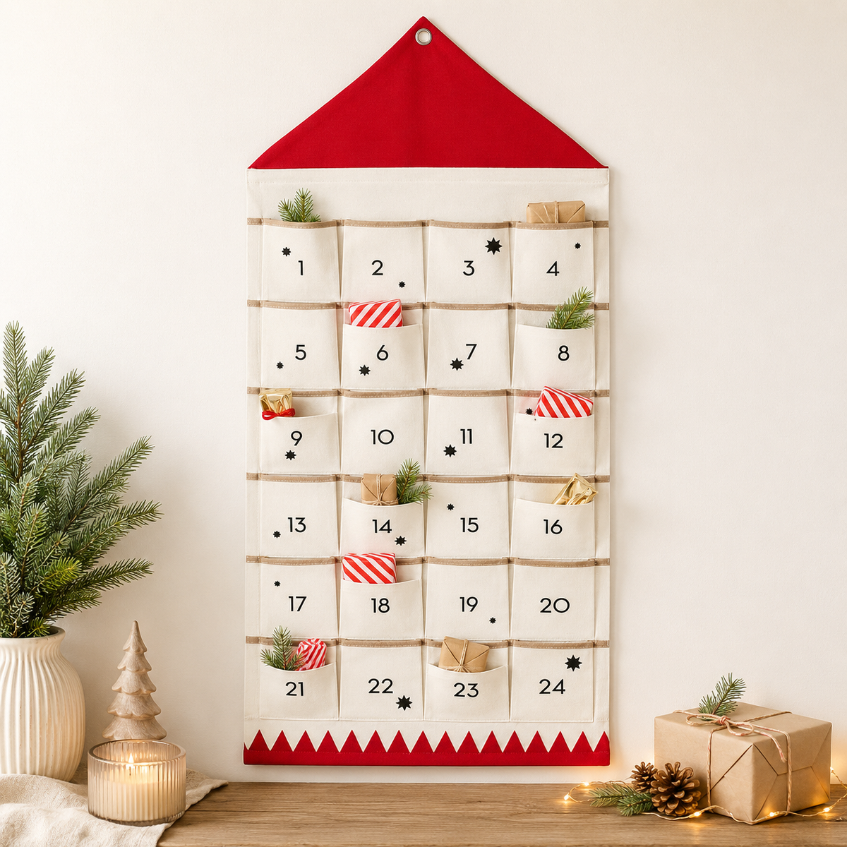 Personalized Fabric Christmas Advent Calendar with 24 Pockets for Kids