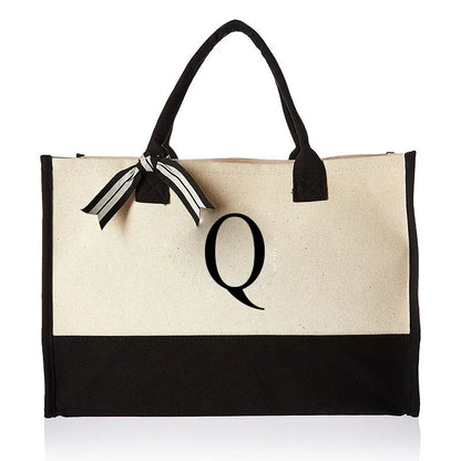 Personalized Monogram Canvas Tote Bag Large Everyday Shopper Shoulder Bag