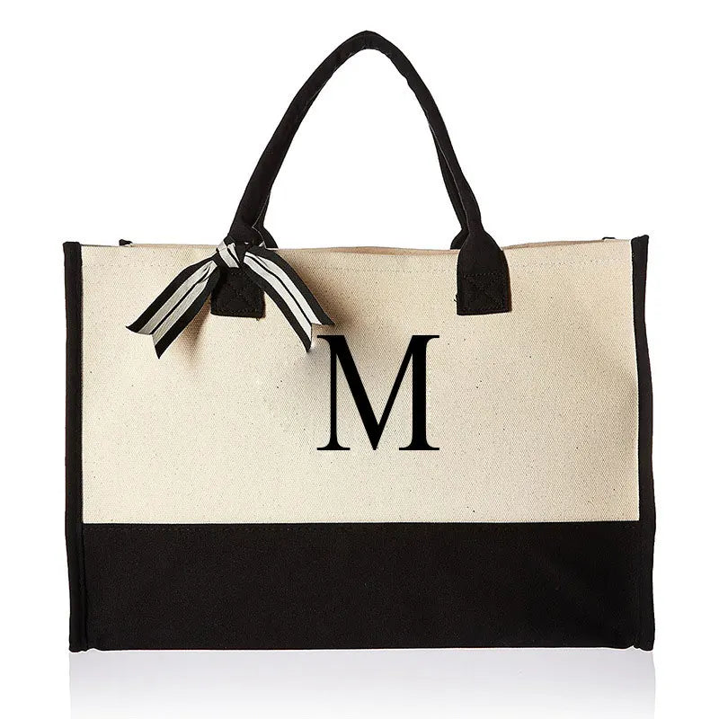 Personalized Monogram Canvas Tote Bag Large Everyday Shopper Shoulder Bag