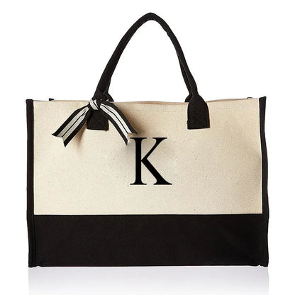 Personalized Monogram Canvas Tote Bag Large Everyday Shopper Shoulder Bag