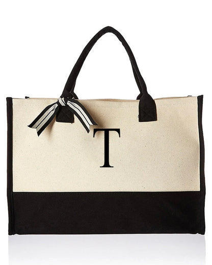 Personalized Monogram Canvas Tote Bag Large Everyday Shopper Shoulder Bag