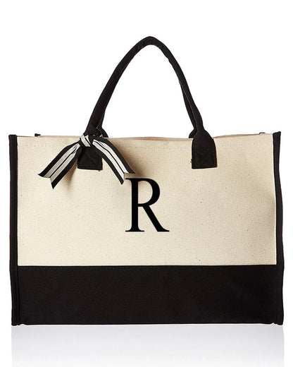 Personalized Monogram Canvas Tote Bag Large Everyday Shopper Shoulder Bag