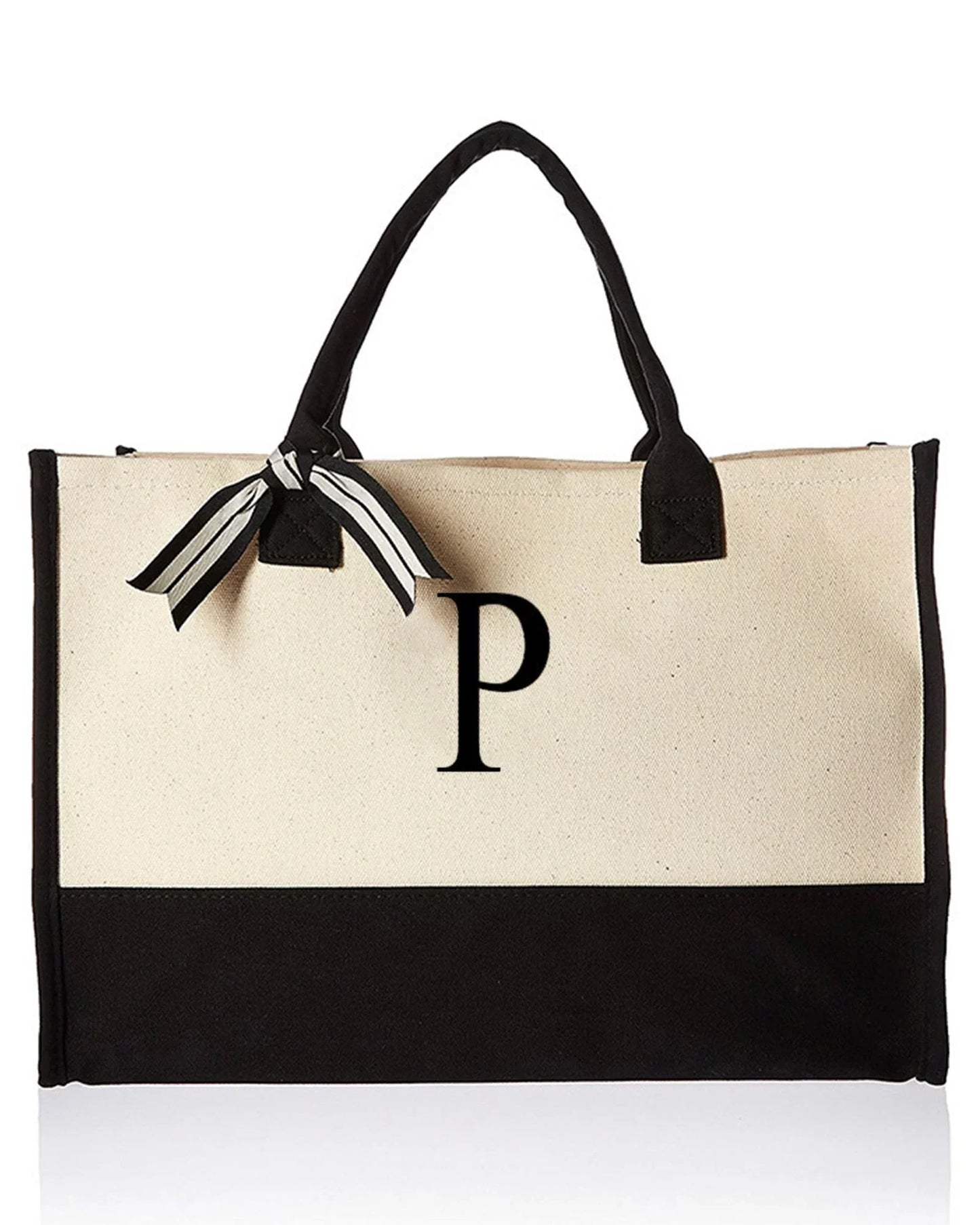 Personalized Monogram Canvas Tote Bag Large Everyday Shopper Shoulder Bag