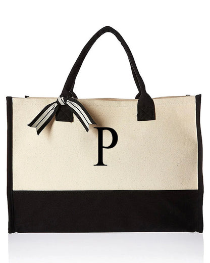 Personalized Monogram Canvas Tote Bag Large Everyday Shopper Shoulder Bag