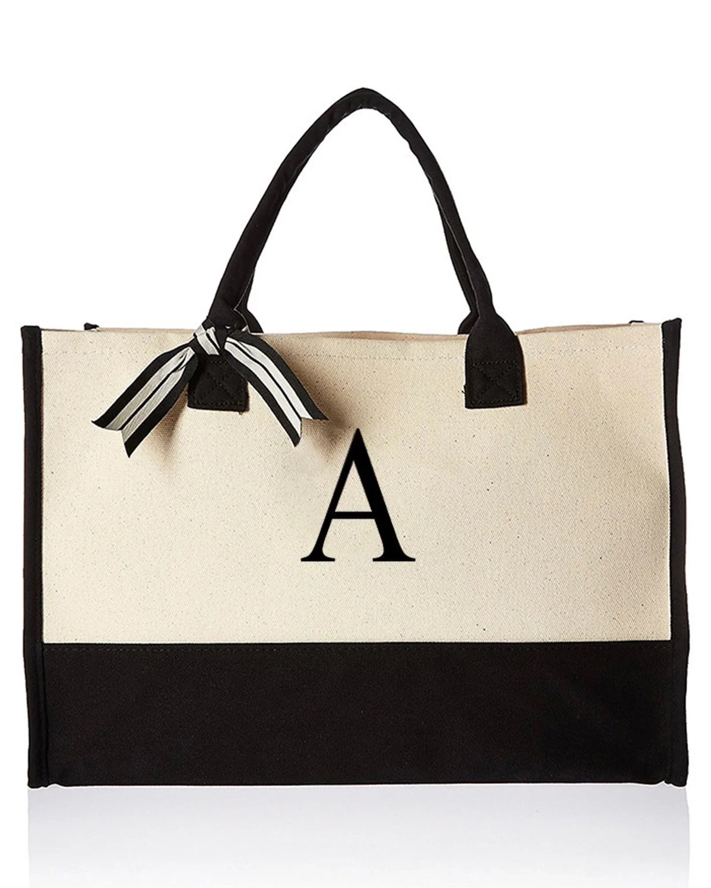 Personalized Monogram Canvas Tote Bag Large Everyday Shopper Shoulder Bag