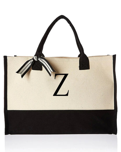 Personalized Monogram Canvas Tote Bag Large Everyday Shopper Shoulder Bag