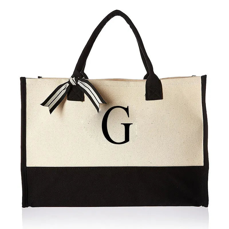 Personalized Monogram Canvas Tote Bag Large Everyday Shopper Shoulder Bag
