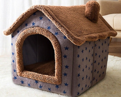 Pet House Bed Soft Plush Cat Dog Shelter Cozy Indoor Sleeping Cave
