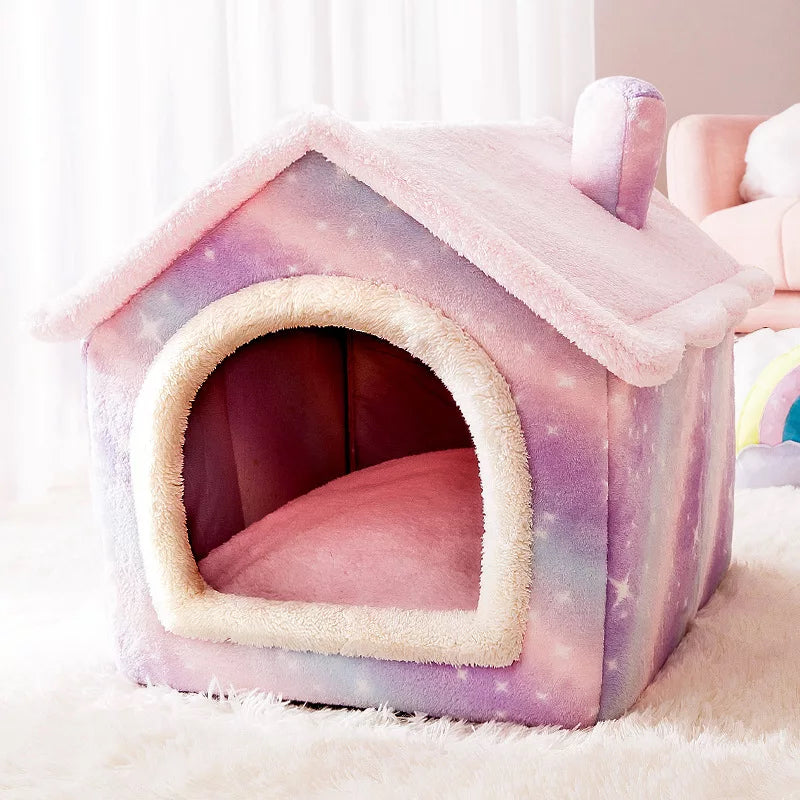 Pet House Bed Soft Plush Cat Dog Shelter Cozy Indoor Sleeping Cave