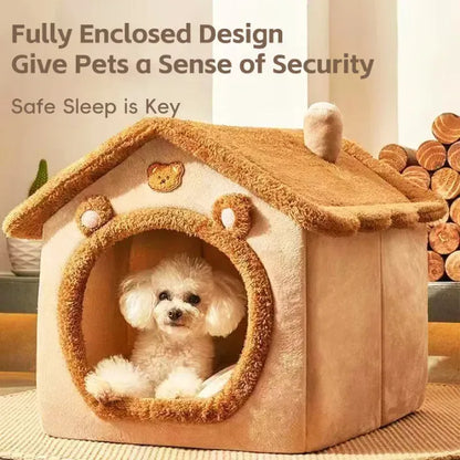 Pet House Bed Soft Plush Cat Dog Shelter Cozy Indoor Sleeping Cave