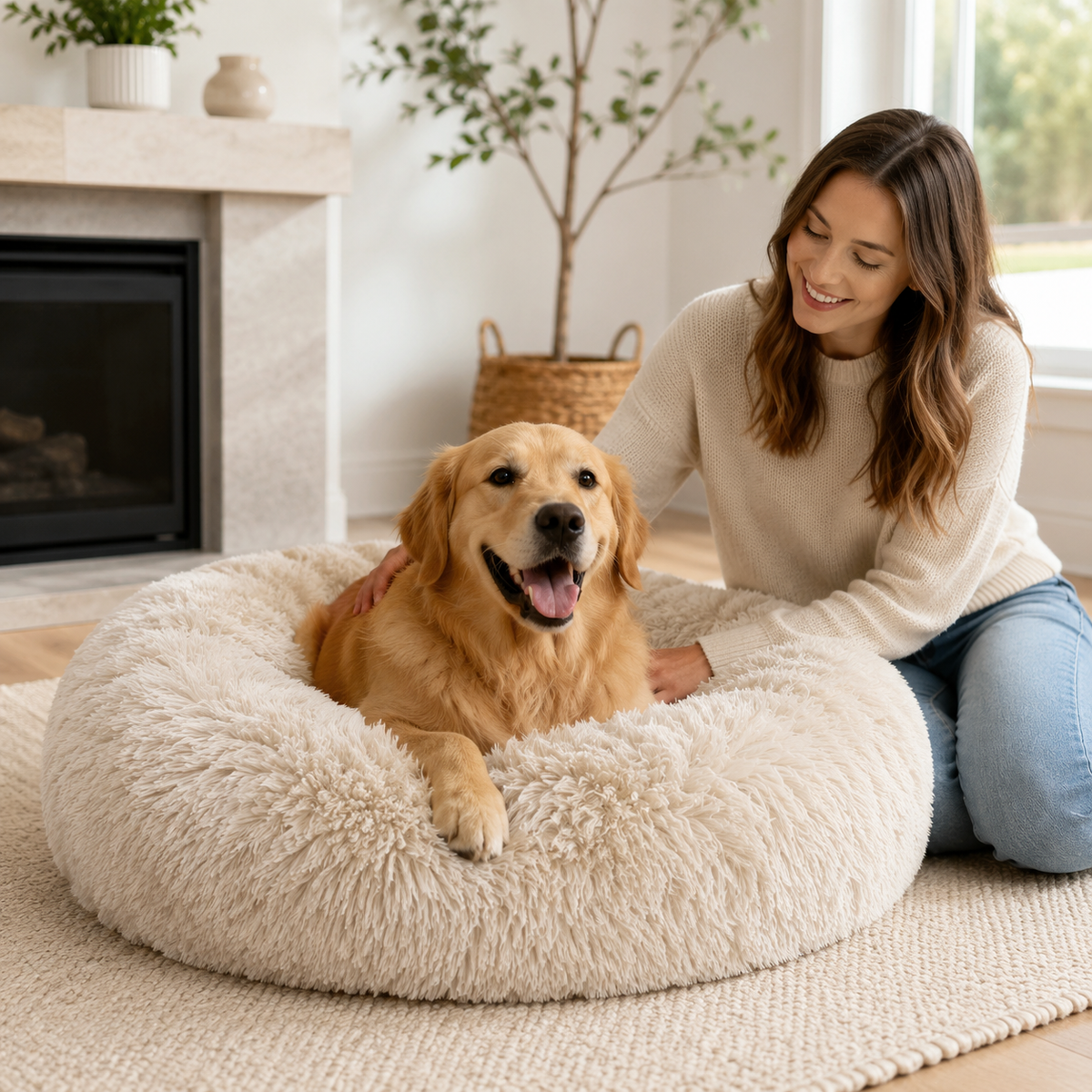 Plush Calming Dog Bed with Machine-Washable Cozy Design